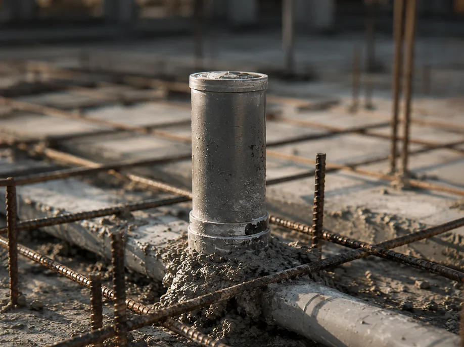 Phone camera framing a concrete column on a construction site